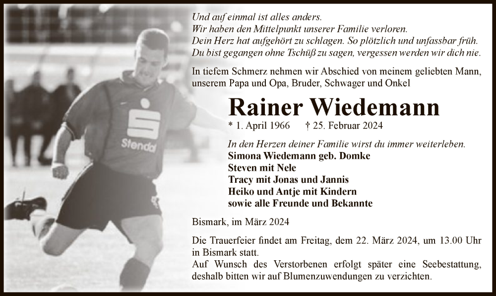 Traueranzeige für Rainer Wiedemann vom 08.03.2024 aus UEL
