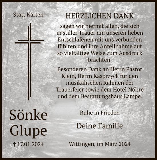 Traueranzeige von Sönke Glupe von UEL