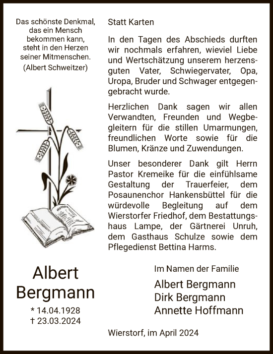 Traueranzeige von Albert Bergmann von UEL