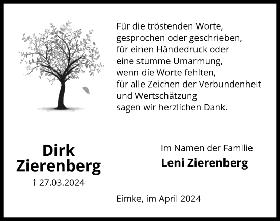 Traueranzeige von Dirk Zierenberg von UEL