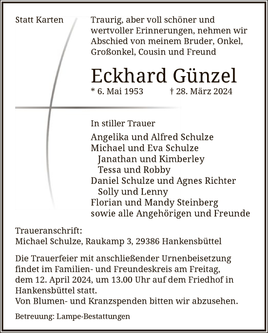 Traueranzeige von Eckhard Günzel von UEL