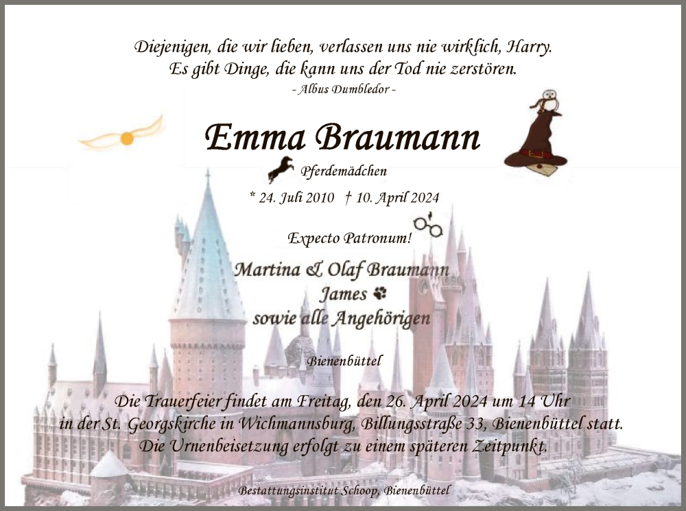  Traueranzeige für Emma Braumann vom 20.04.2024 aus UEL