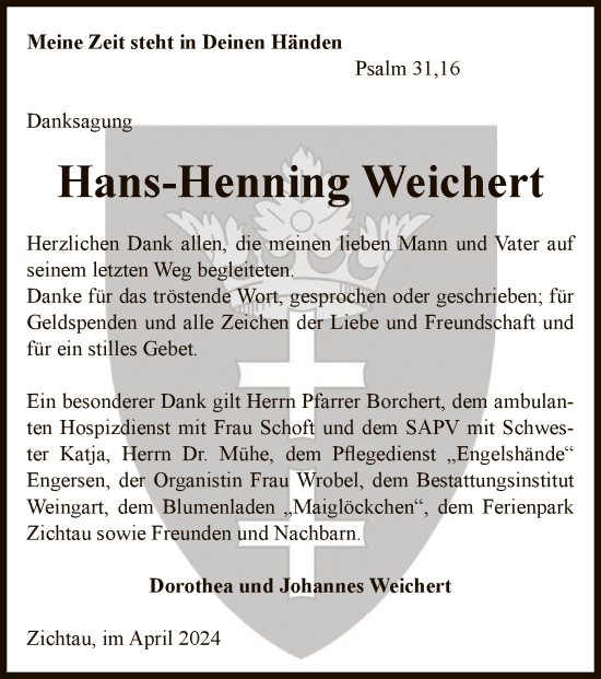 Traueranzeige von Hans-Henning Weichert von UEL