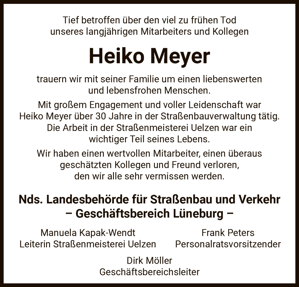  Traueranzeige für Heiko Meyer vom 04.04.2024 aus UEL