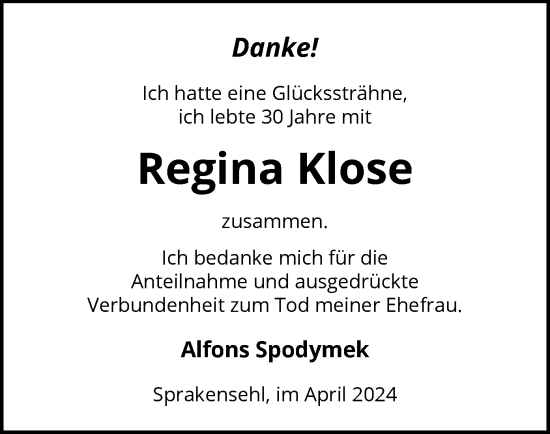 Traueranzeige von Regina Klose von UEL