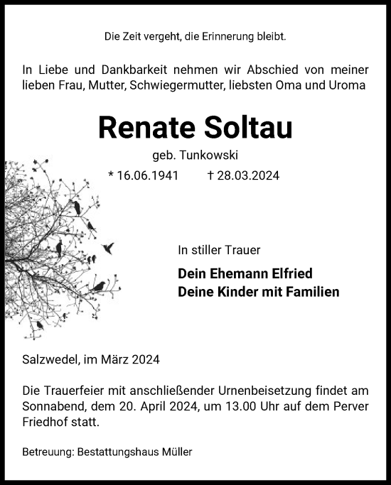 Traueranzeige von Renate Soltau von UEL