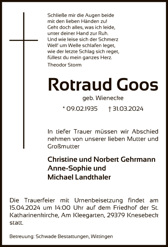 Traueranzeige von Rotraud Goos von UEL