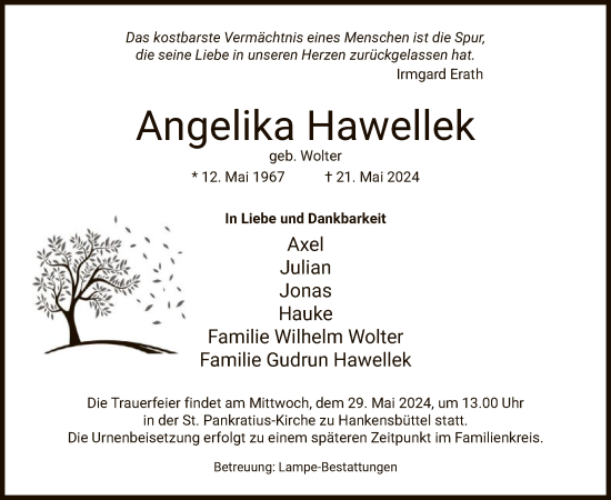 Traueranzeige von Angelika Hawellek von UEL