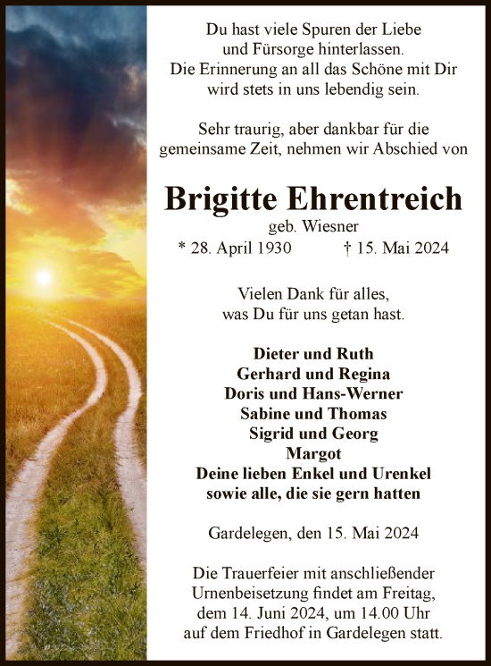 Traueranzeige von Brigitte Ehrentreich von UEL