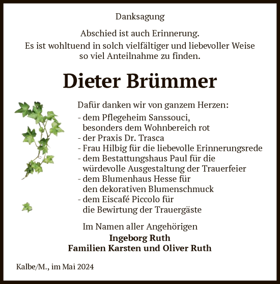 Traueranzeige von Dieter Brümmer von UEL