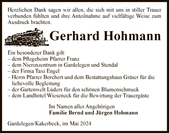 Traueranzeige von Gerhard Hohmann von UEL