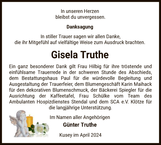 Traueranzeige von Gisela Truthe von UEL