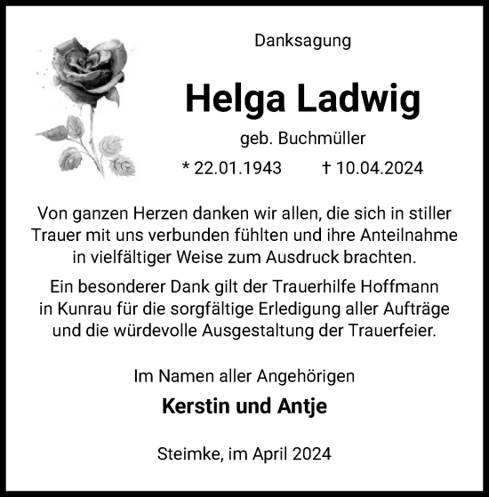 Traueranzeige von Helga Ladwig von UEL