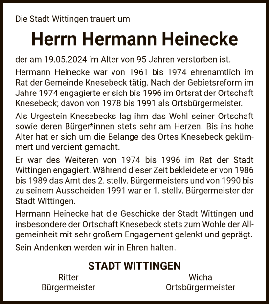 Traueranzeige von Hermann Heinecke von UEL