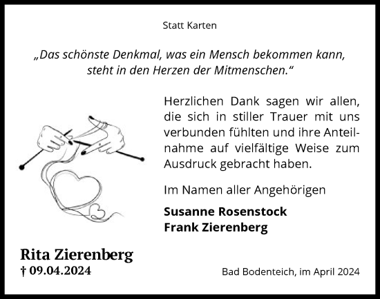 Traueranzeige von Rita Zierenberg von UEL
