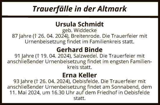 Traueranzeige von Sterbetafel vom 02.05.2024 von UEL