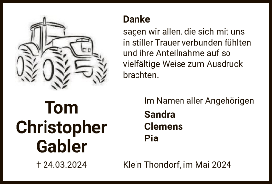 Traueranzeige von Tom Christopher Gabler von UEL