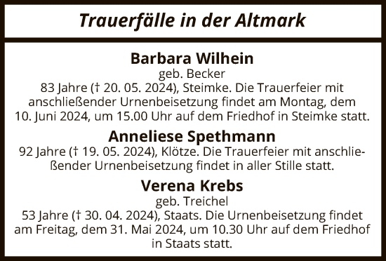 Traueranzeige von Trauerfälle  von UEL