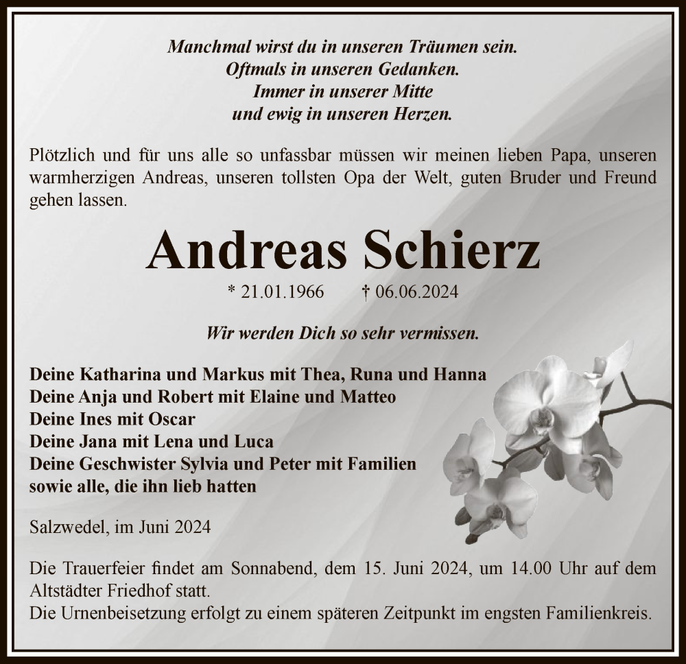  Traueranzeige für Andreas Schierz vom 11.06.2024 aus UEL