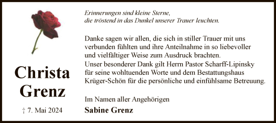 Traueranzeige von Christa Grenz von UEL