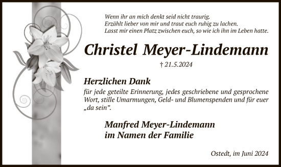 Traueranzeige von Christel Meyer-Lindemann von UEL