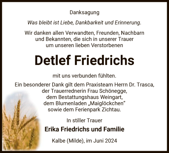 Traueranzeige von Detlef Friedrichs von UEL