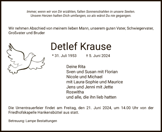 Traueranzeige von Detlef Krause von UEL