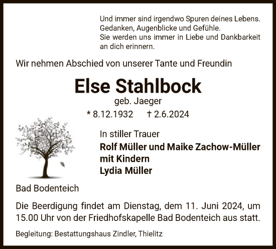 Traueranzeige von Else Stahlbock von UEL