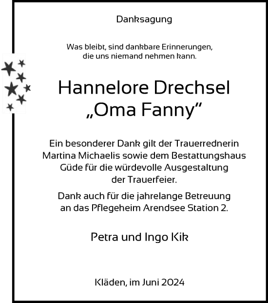 Traueranzeige von Hannelore Drechsel von UEL