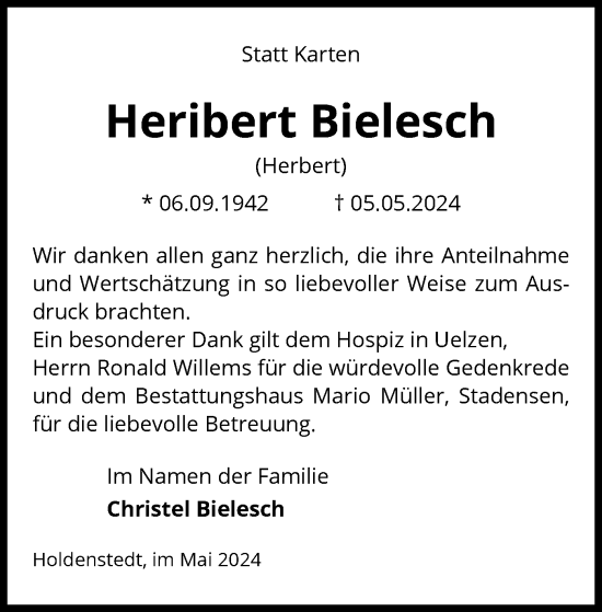 Traueranzeige von Heribert Bielesch von UEL