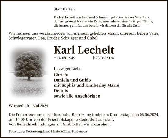 Traueranzeige von Karl Lechelt von UEL