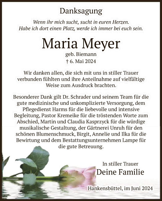 Traueranzeige von Maria Meyer von UEL