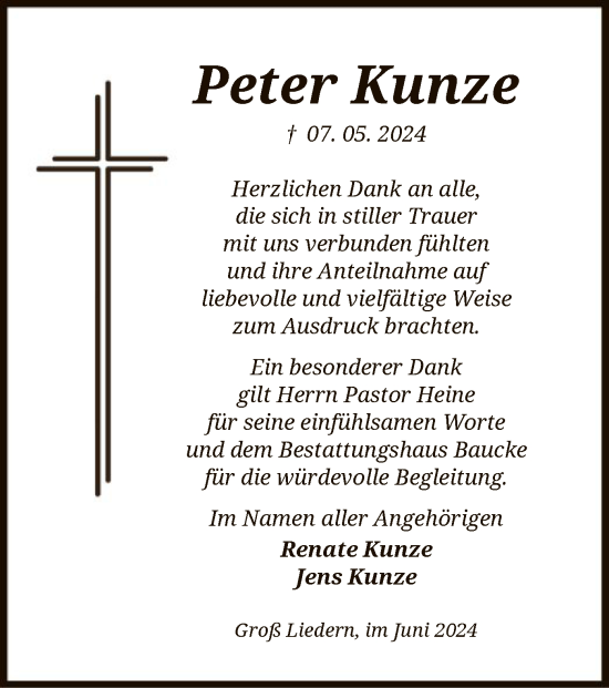 Traueranzeige von Peter Kunze von UEL