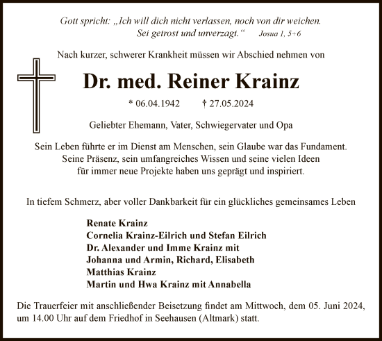 Traueranzeige von Reiner Krainz von UEL