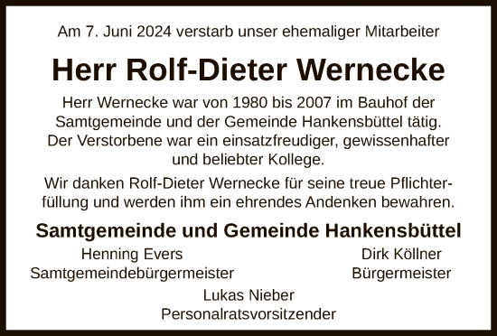 Traueranzeige von Rolf-Dieter Wernecke von UEL