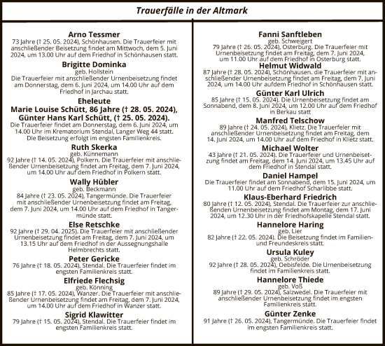 Traueranzeige von Sterbetafel vom 05.06.2024 von UEL
