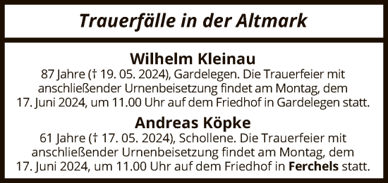 Traueranzeige von Sterbetafel vom 07.06.2024 von UEL