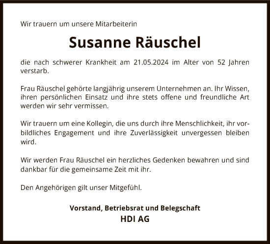 Traueranzeige von Susanne Räuschel von UEL