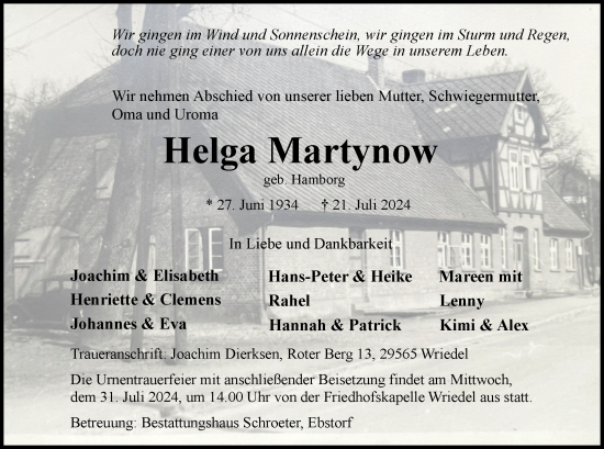 Traueranzeige von Helga Martynow von UEL