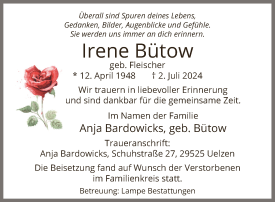 Traueranzeige von Irene Bütow von UEL