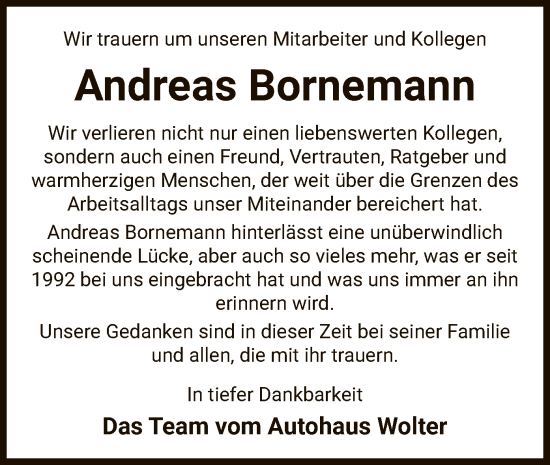 Traueranzeige von Andreas Bornemann von UEL