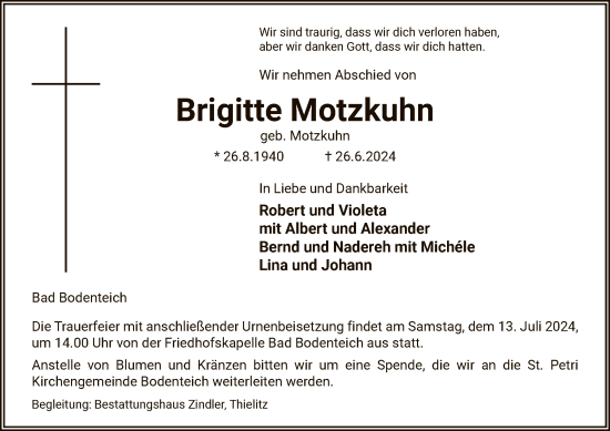 Traueranzeige von Brigitte Motzkuhn von UEL