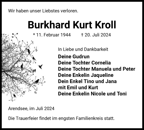 Traueranzeige von Burkhard Kurt Kroll von UEL