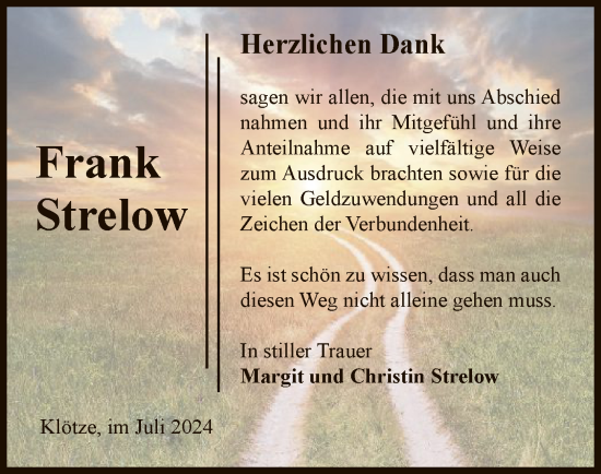 Traueranzeige von Frank Strelow von UEL