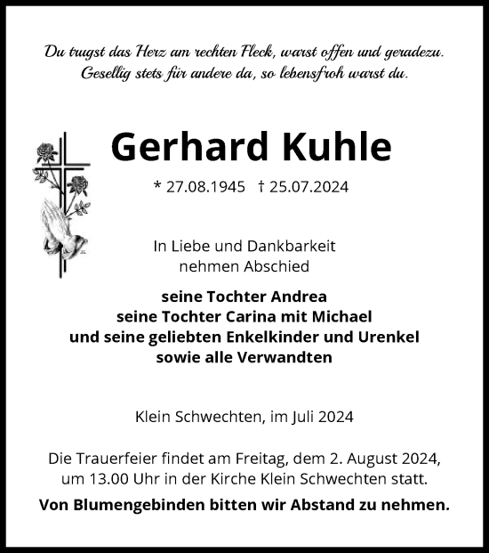 Traueranzeige von Gerhard Kuhle von UEL