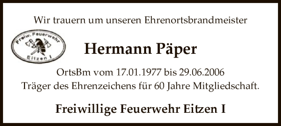 Traueranzeige von Hermann Päper von UEL