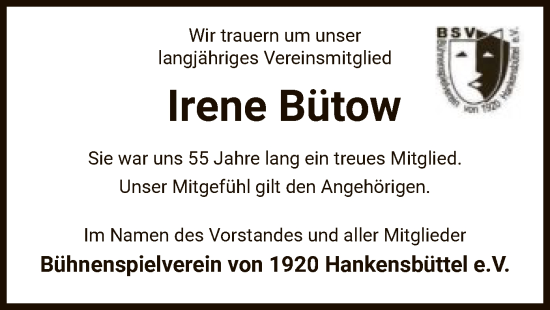 Traueranzeige von Irene Bütow von UEL