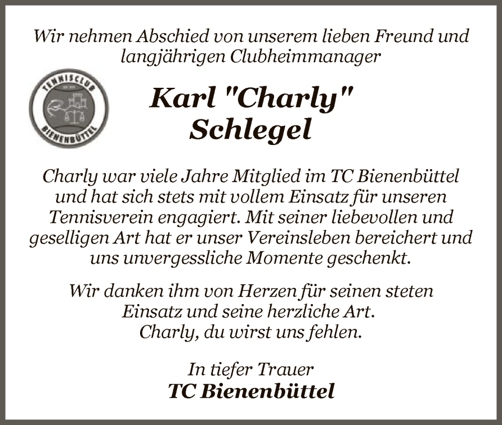  Traueranzeige für Karl Schlegel vom 27.07.2024 aus UEL