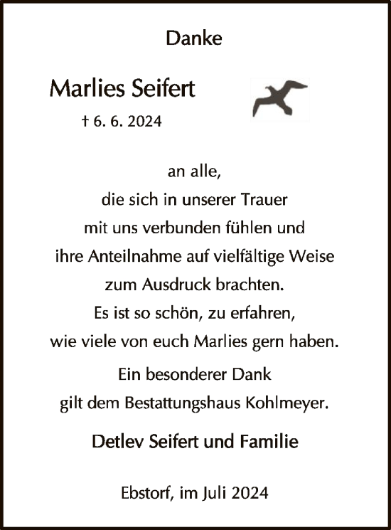 Traueranzeige von Marlies Seifert von UEL