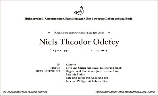 Traueranzeige von Niels Theodor Odefey von UEL